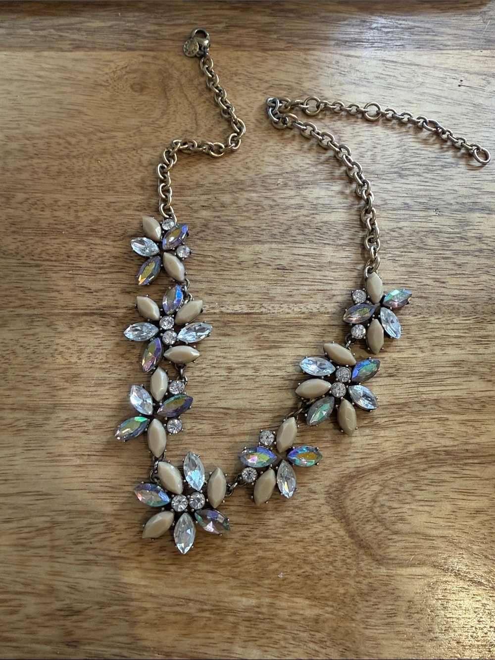 J. Crew Gold-Tone Floral Necklace with Beige and Iridescent Stones